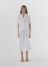 Elastic Waist Linen Midi Skirt with Back Zip Closure for Women